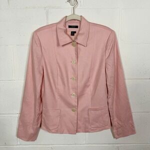 VTG Chaps 100% Linen Button‎ Up Blazer Lined Pink Fitted Old Money Career SZ 12